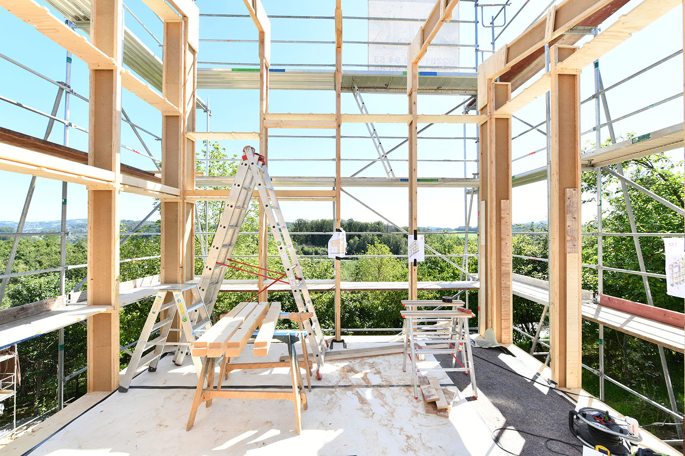 Baustelle der Modellhäuser als Holzrahmenbau